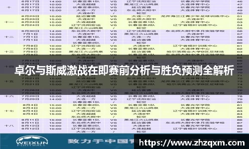 卓尔与斯威激战在即赛前分析与胜负预测全解析